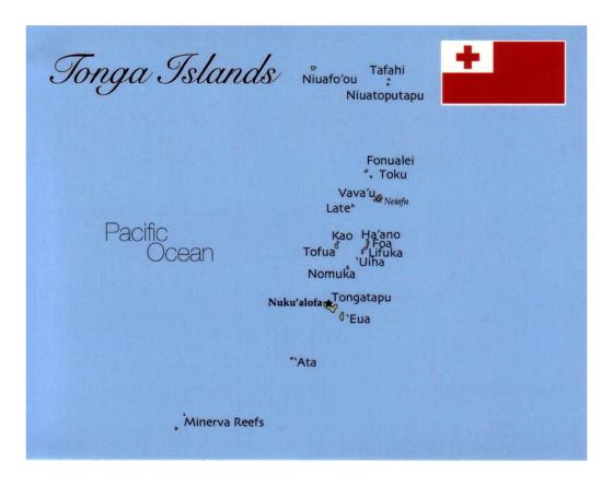 Детальная карта островов Тонга с флагом