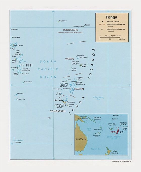 Подробная политическая и административная карта Тонга - 1989