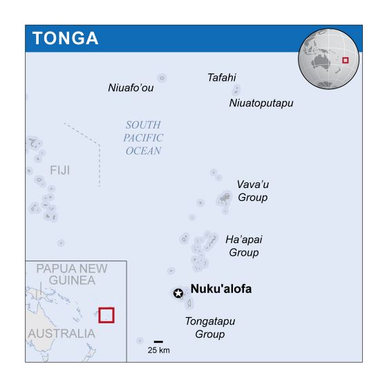 Детальная политическая карта Тонга