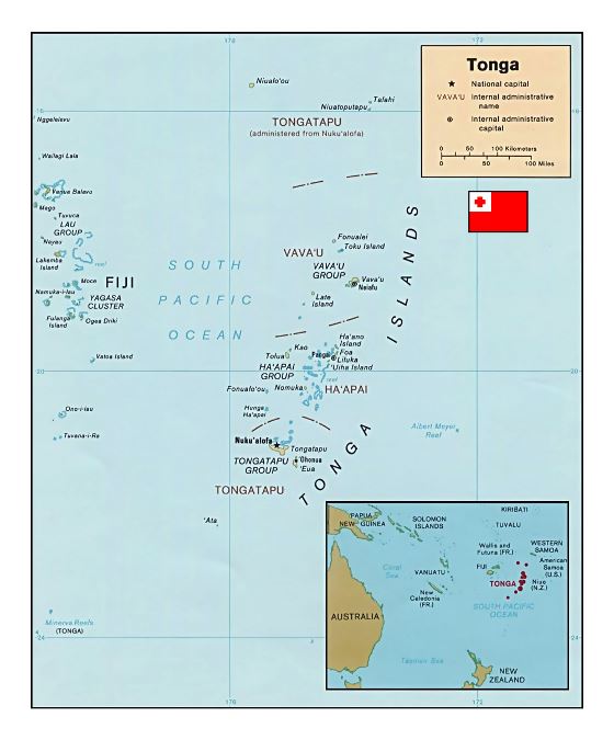 Детальная политическая карта Тонга с другими пометками