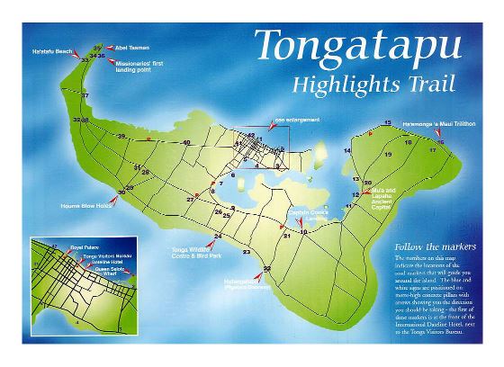 Детальная туристическая карта острова Тонгатапу, Тонга