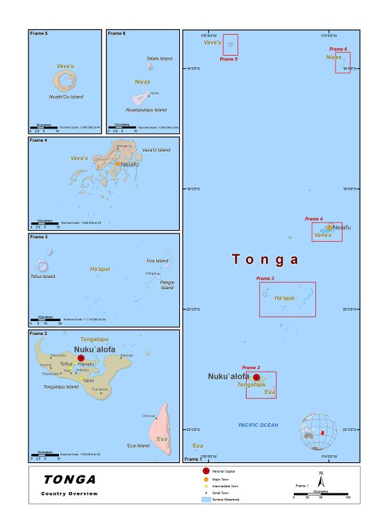 Большая детальная карта обзора страны Тонга