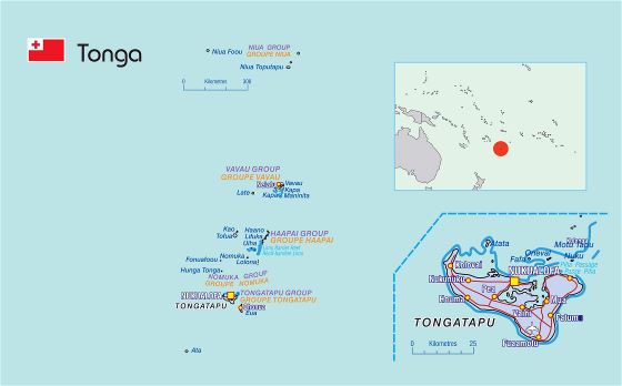 Большая политическая карта Тонги с городами
