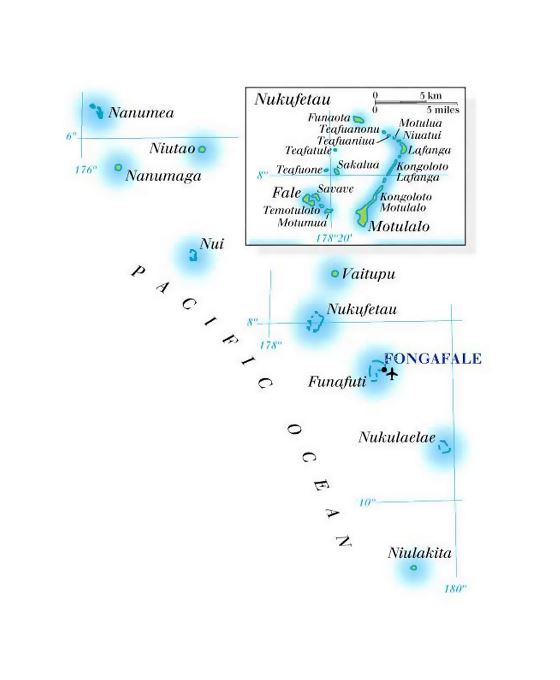 Подробная карта Тувалу с аэропортом