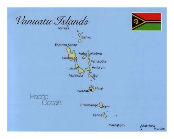Детальная карта Вануату с флагом