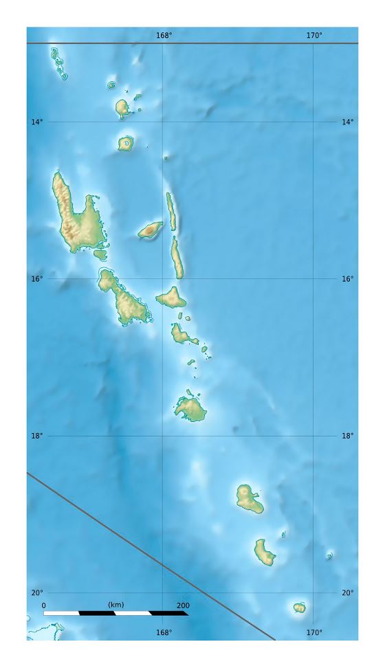 Подробная рельефная карта Вануату