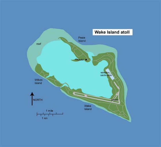 Подробная карта острова Уэйк с дорогами