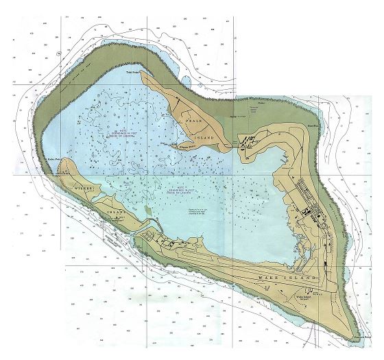 Большая детальная топографическая карта атолла Уэйк