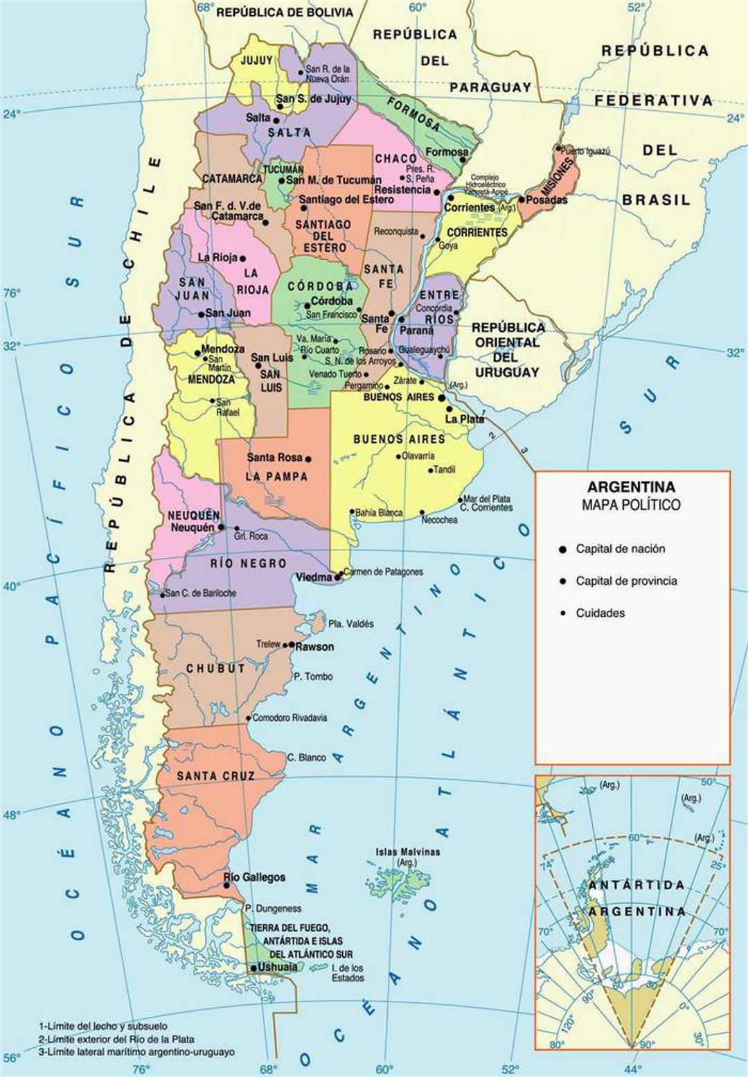 Политическая и административная карта Аргентины