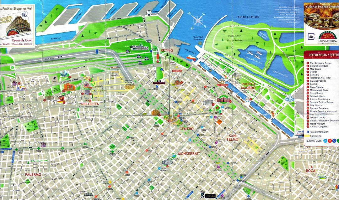 Детальная туристическая карта центральной части города Буэнос-Айреса