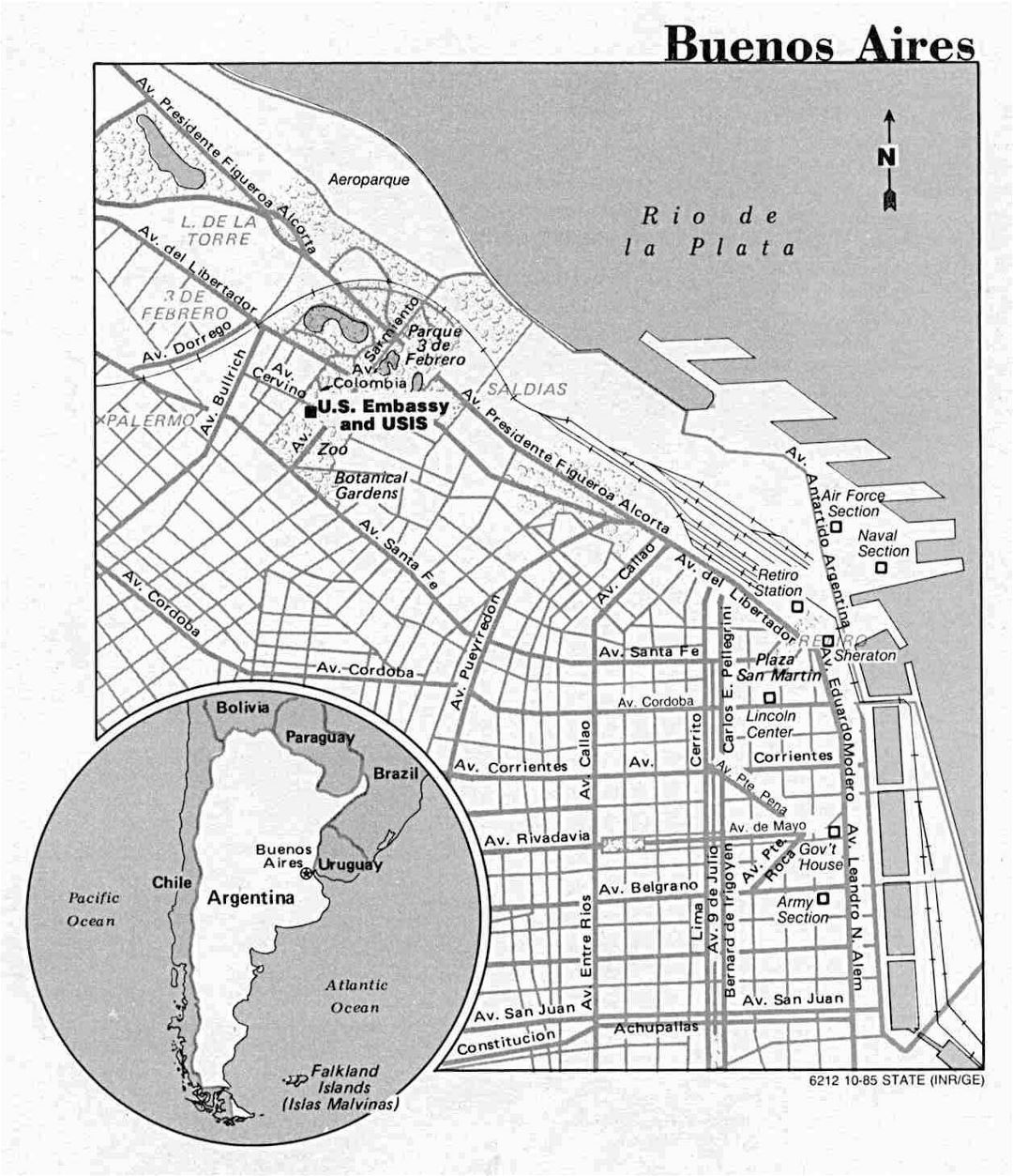 Большая карта города Буэнос-Айреса Государственного департамента США - 1985