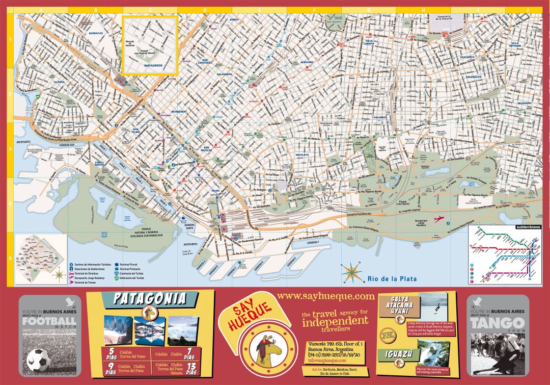 Большая туристическая карта центральной части города Буэнос-Айреса