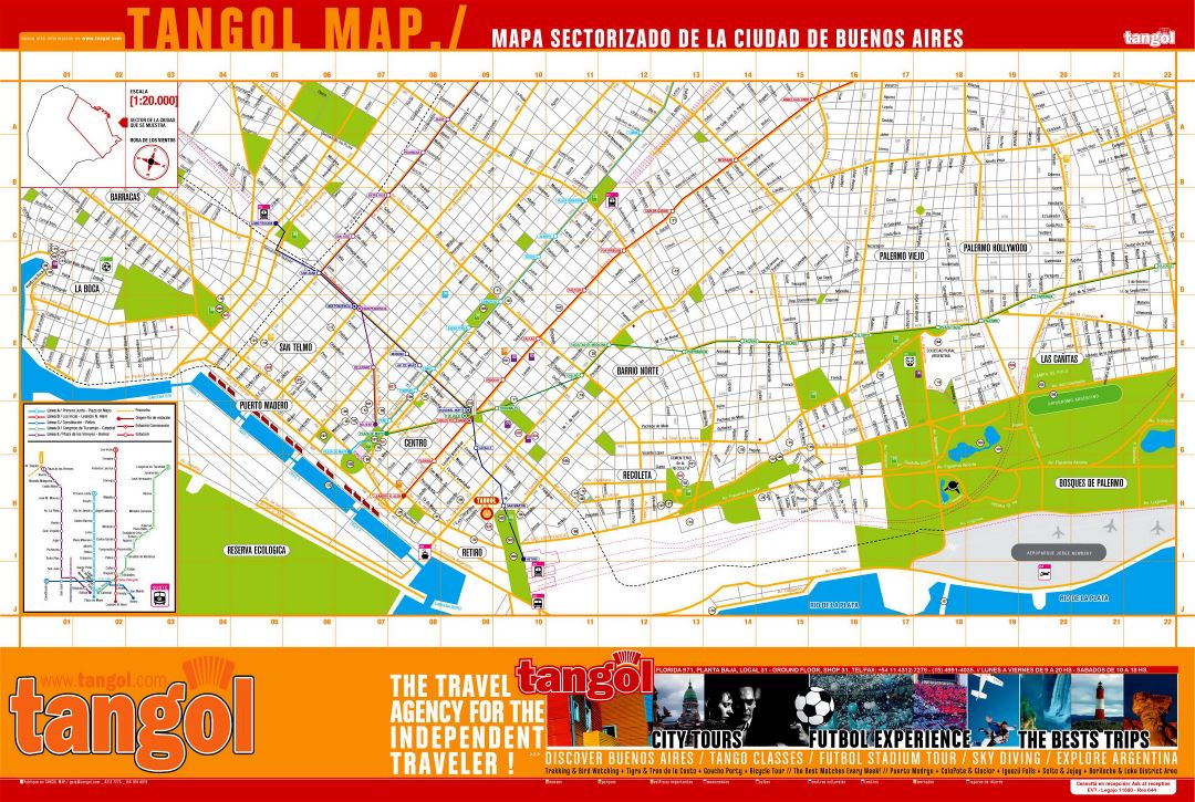 Большая туристическая карта центральной части Буэнос-Айреса
