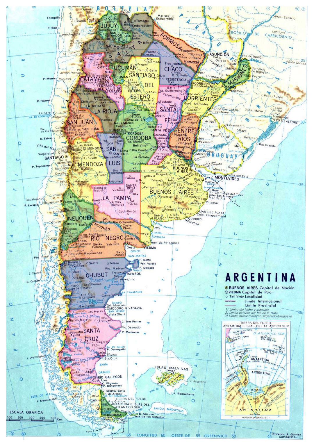 Детальная политическая и административная карта Аргентины