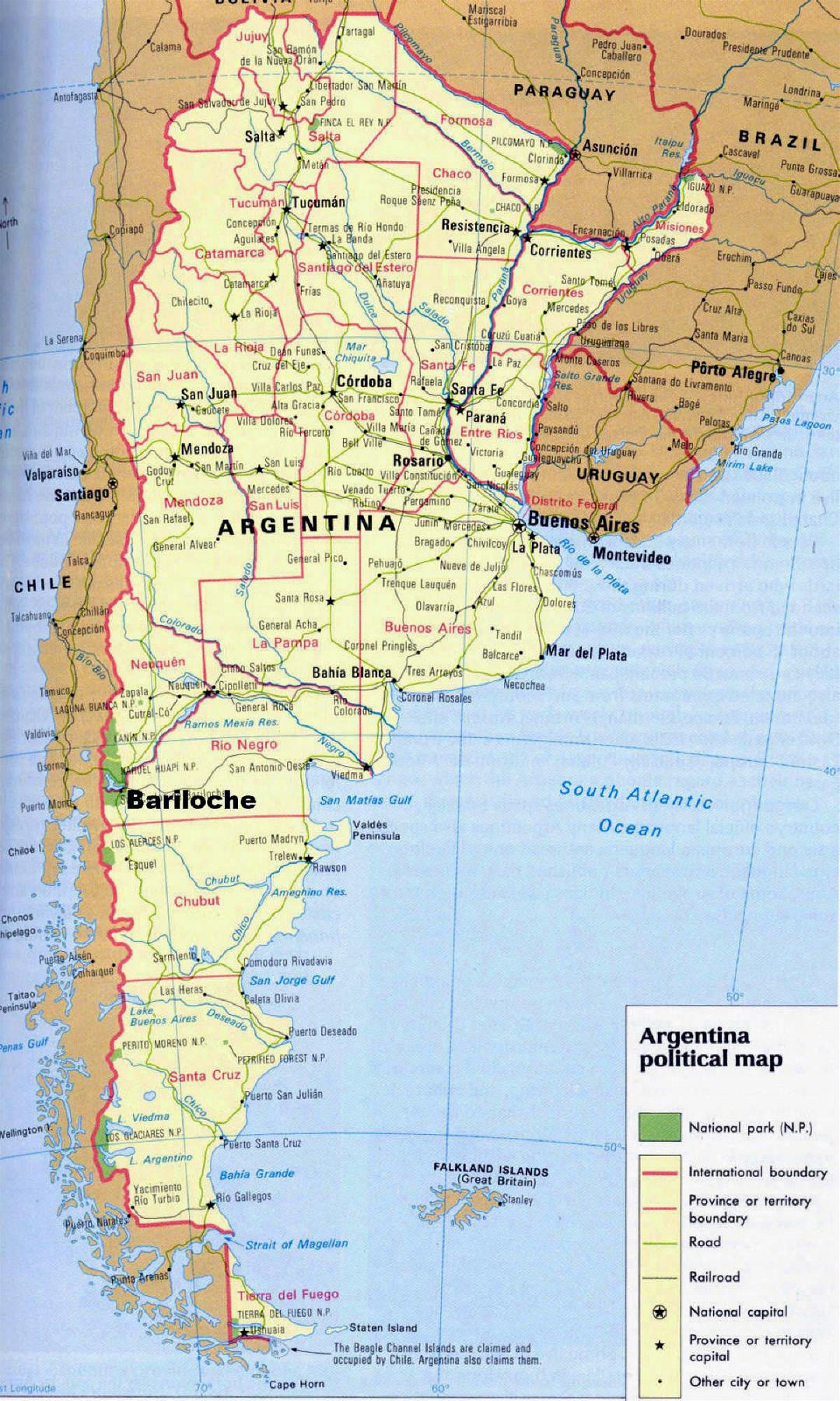 Детальная политическая карта Аргентины с национальными парками