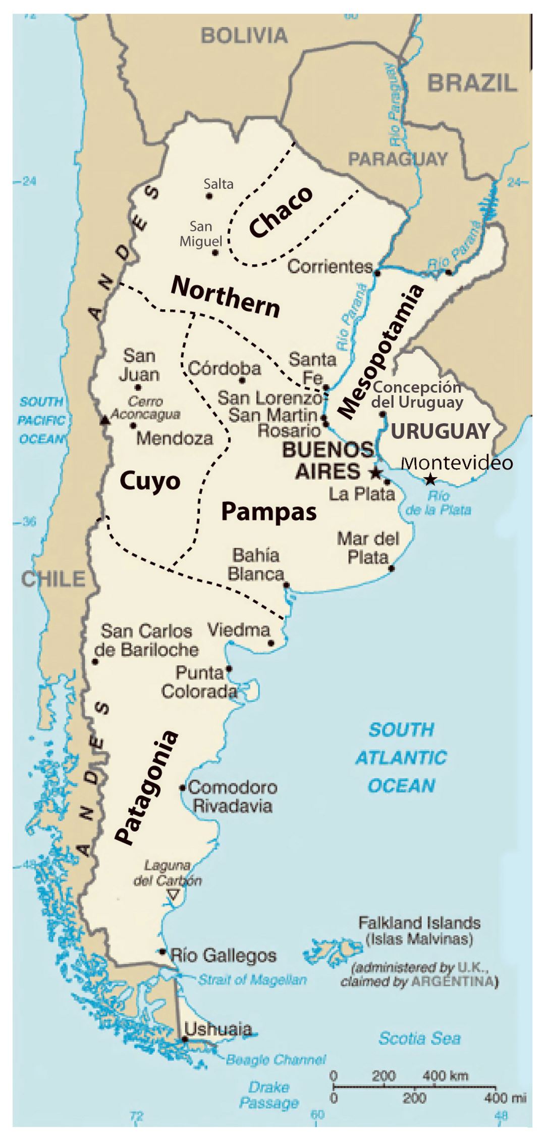 Детальная карта регионов Аргентины