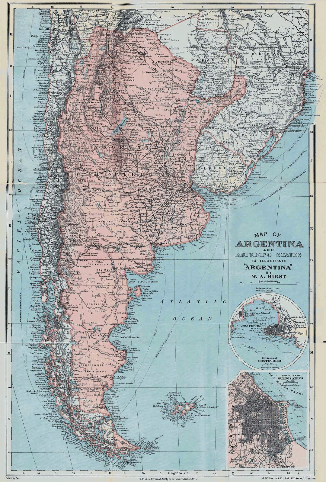 Большая подробная старая карта Аргентины - 1900