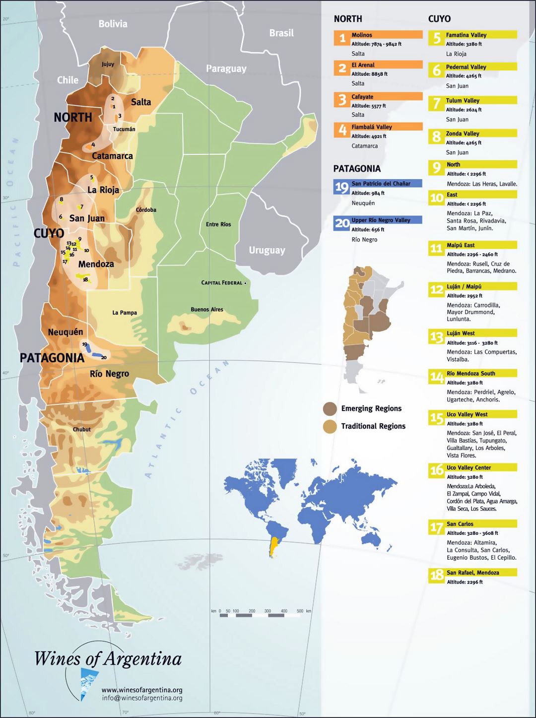 Большая детальная карта винных регионов Аргентины