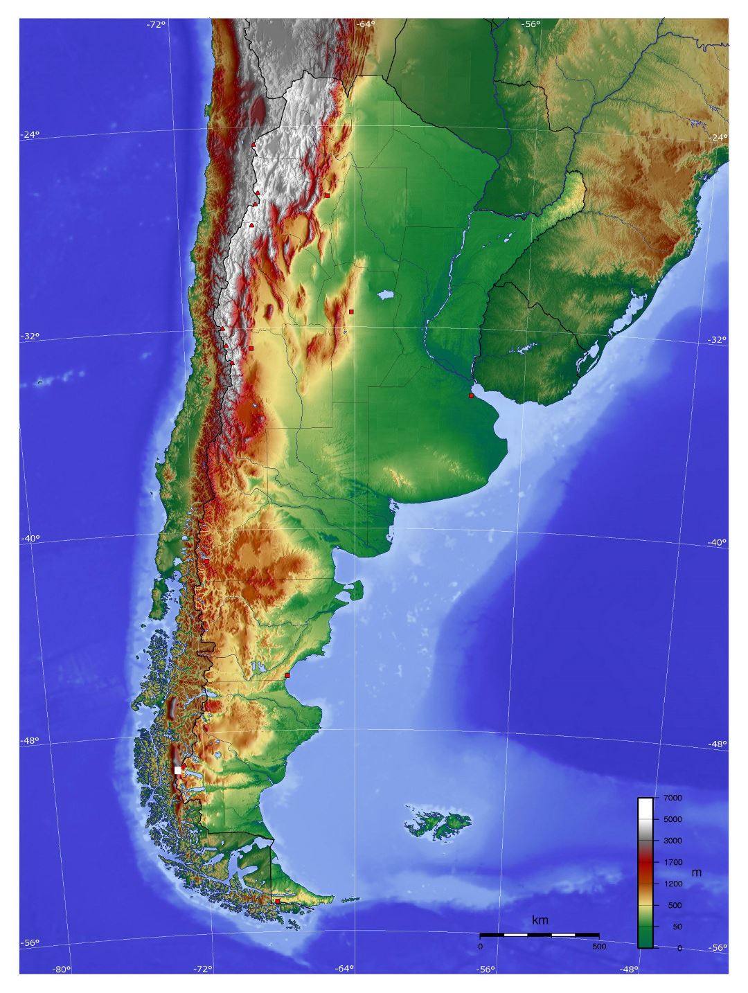 Большая физическая карта Аргентины