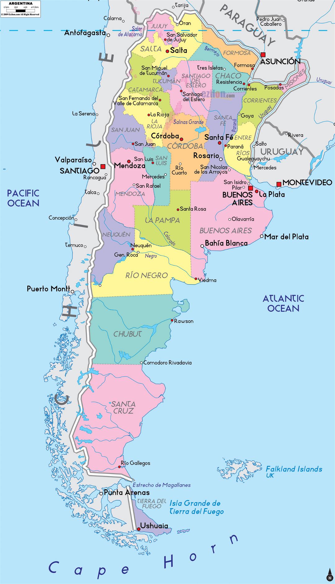 Большая политическая и административная карта Аргентины с крупными городами