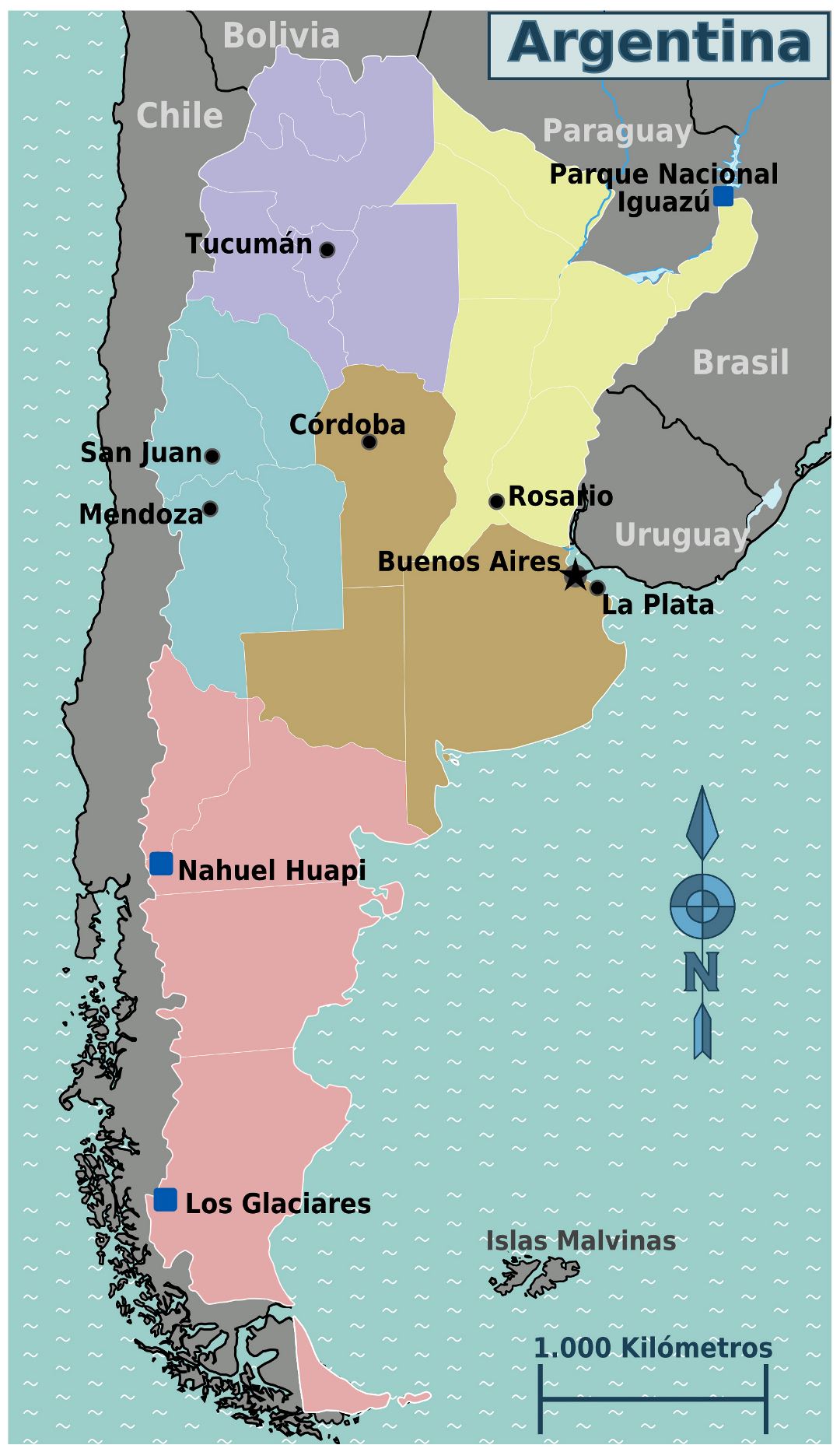 Большая карта регионов Аргентины