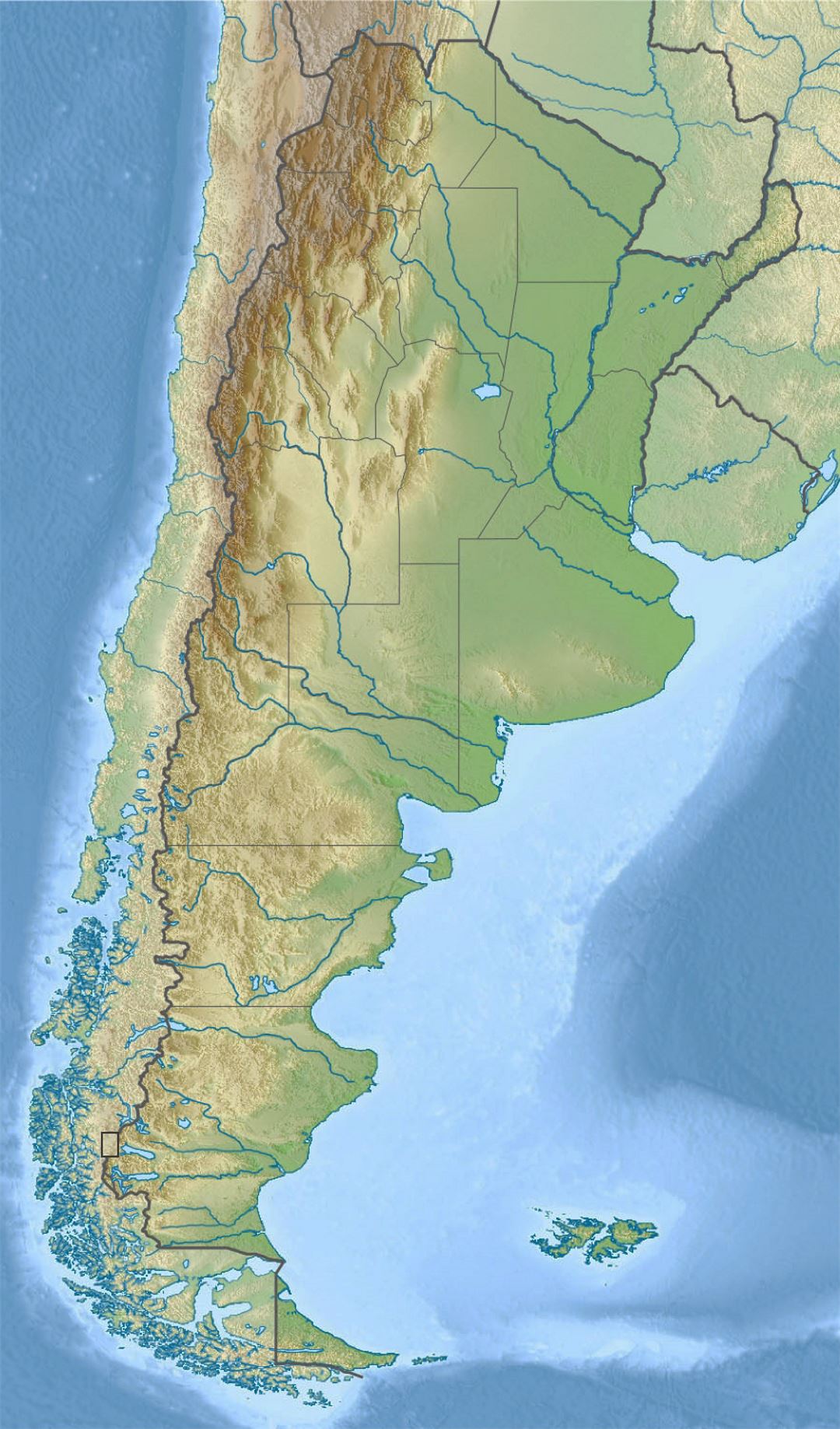 Большая карта рельефа Аргентины