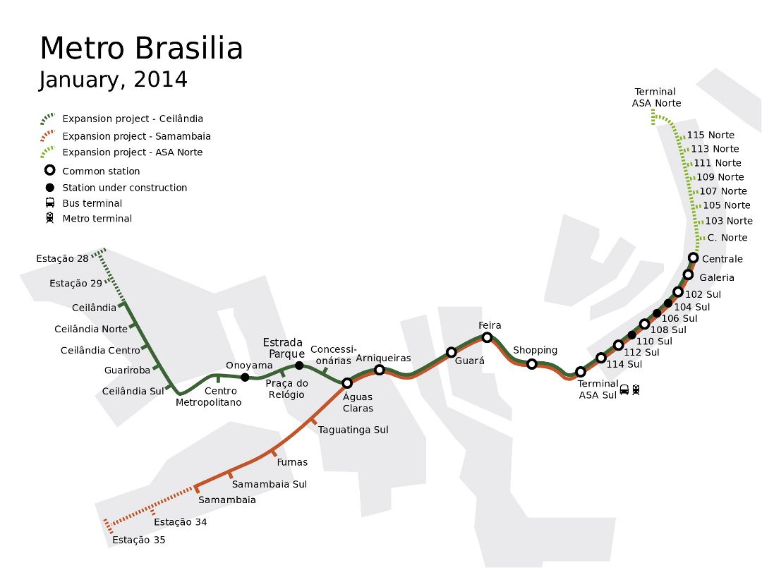 Большая детальная карта метро Бразилии