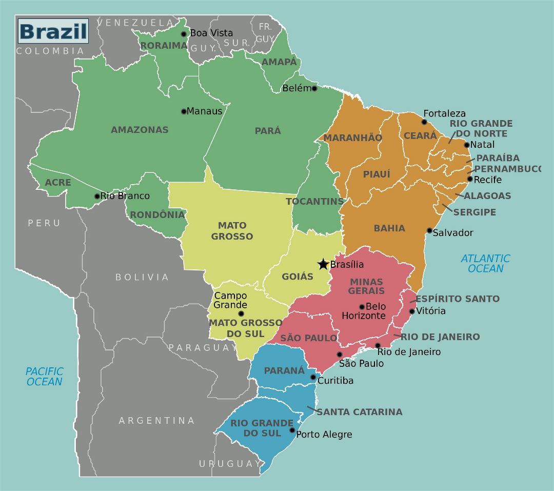 Большая карта регионов Бразилии