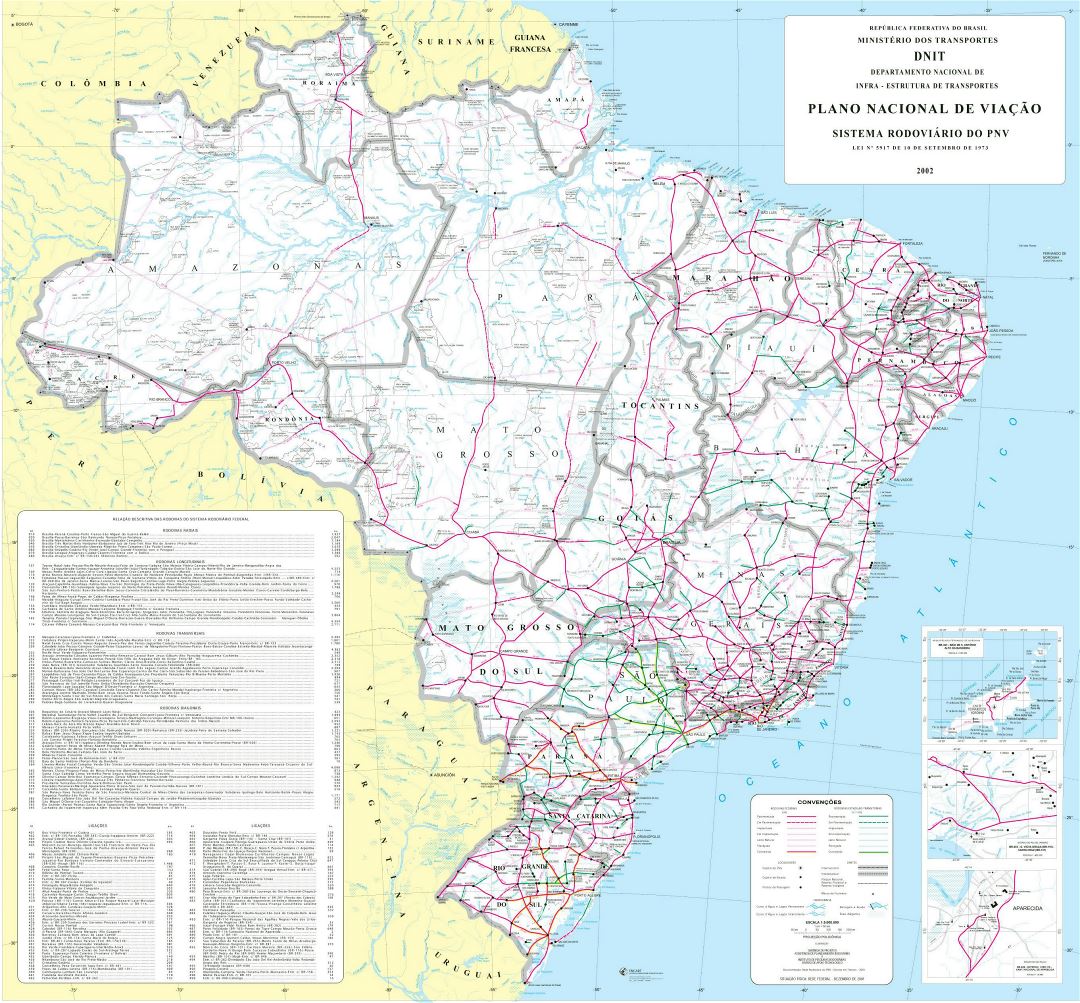 Большая политическая и административная карта Бразилии с дорогами и городами