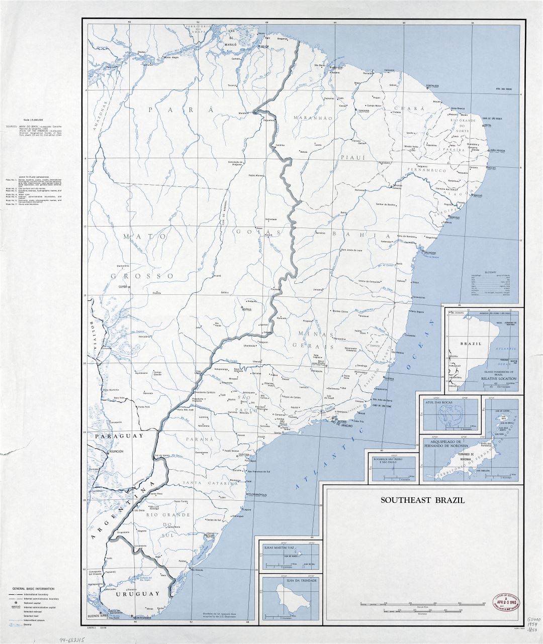 Крупномасштабная карта юго-восточной Бразилии с другими пометками - 1954