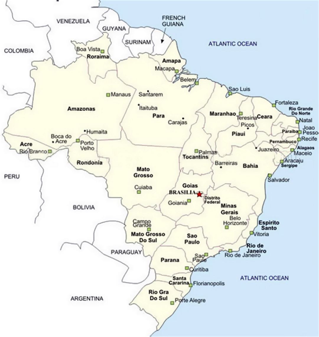 Карта Бразилии с городами