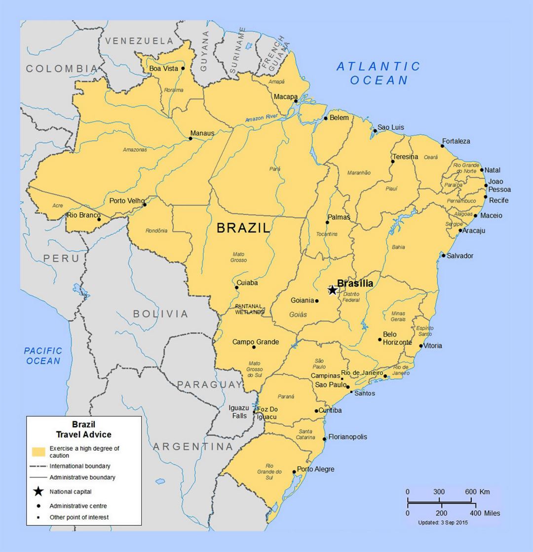 Политическая и административная карта Бразилии с крупными городами