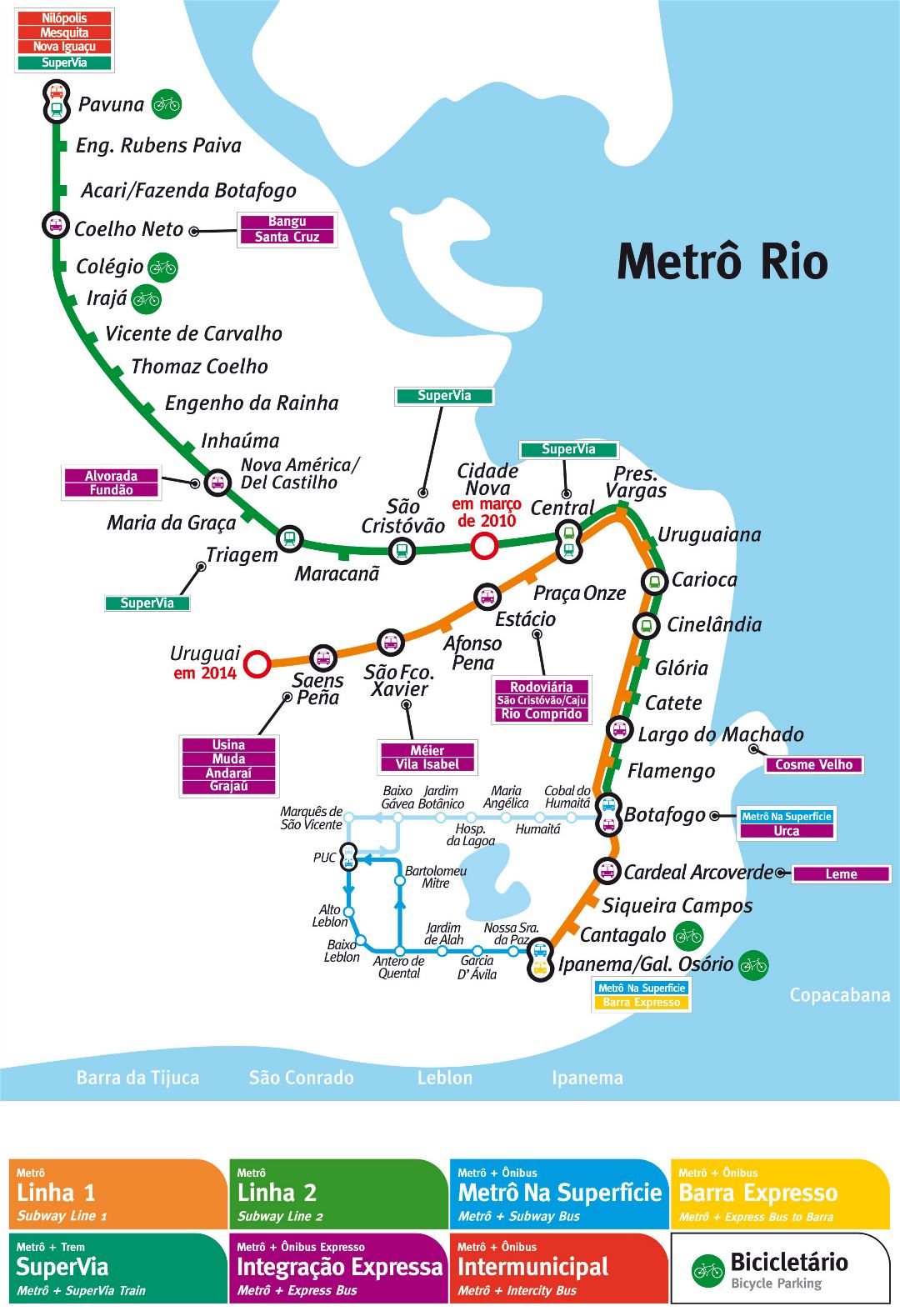 Большая детальная карта метро Рио-де-Жанейро
