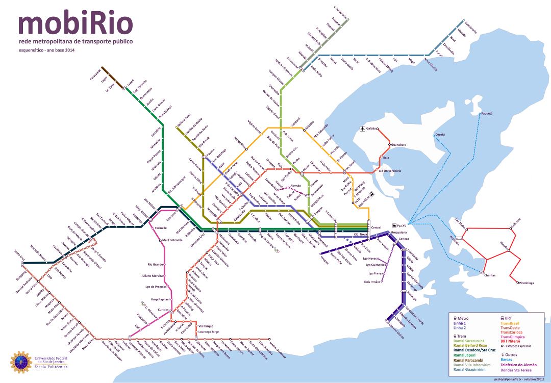 Большая детальная карта общественного транспорта Рио-де-Жанейро