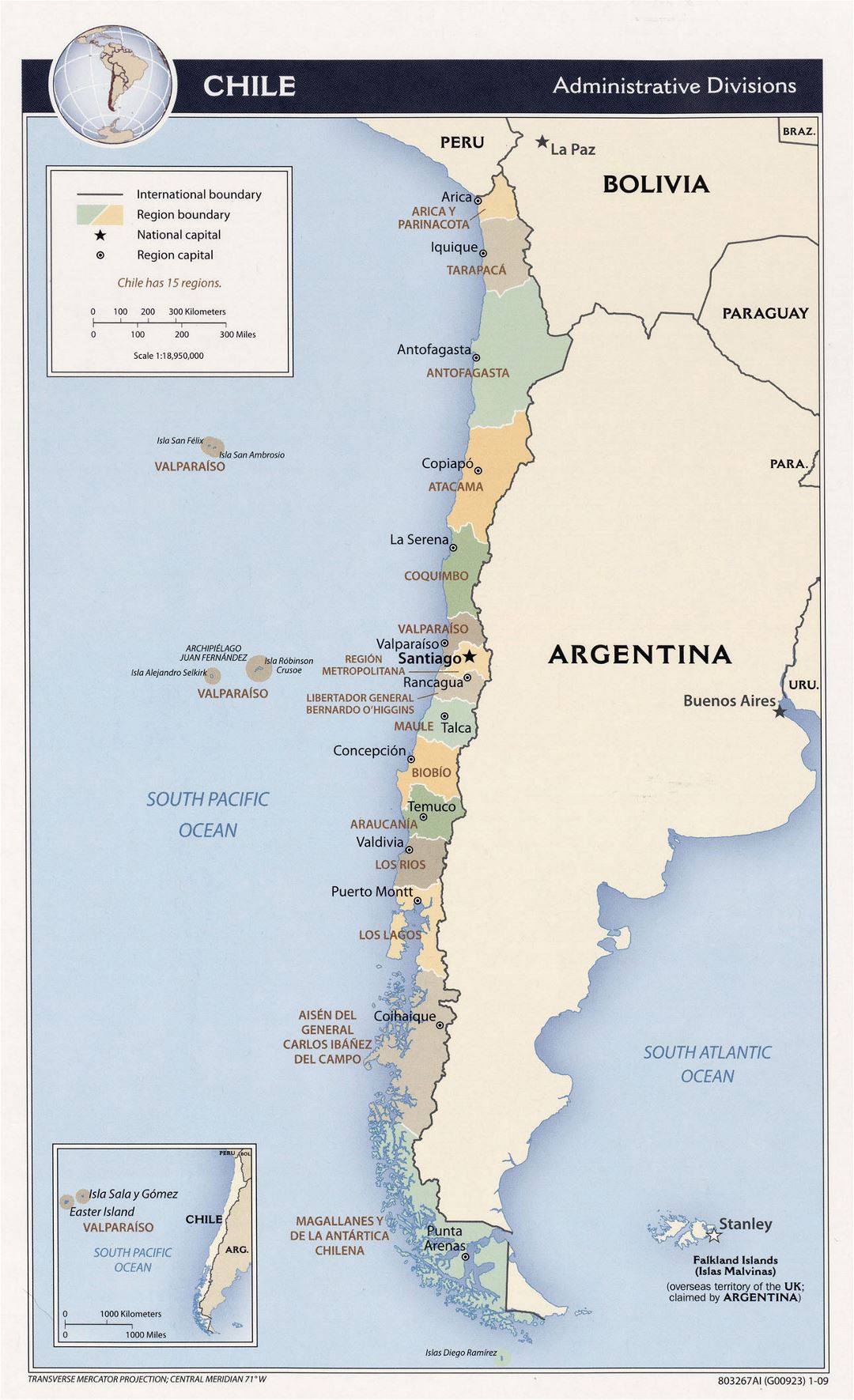 Детальная карта административных делений Чили - 2009