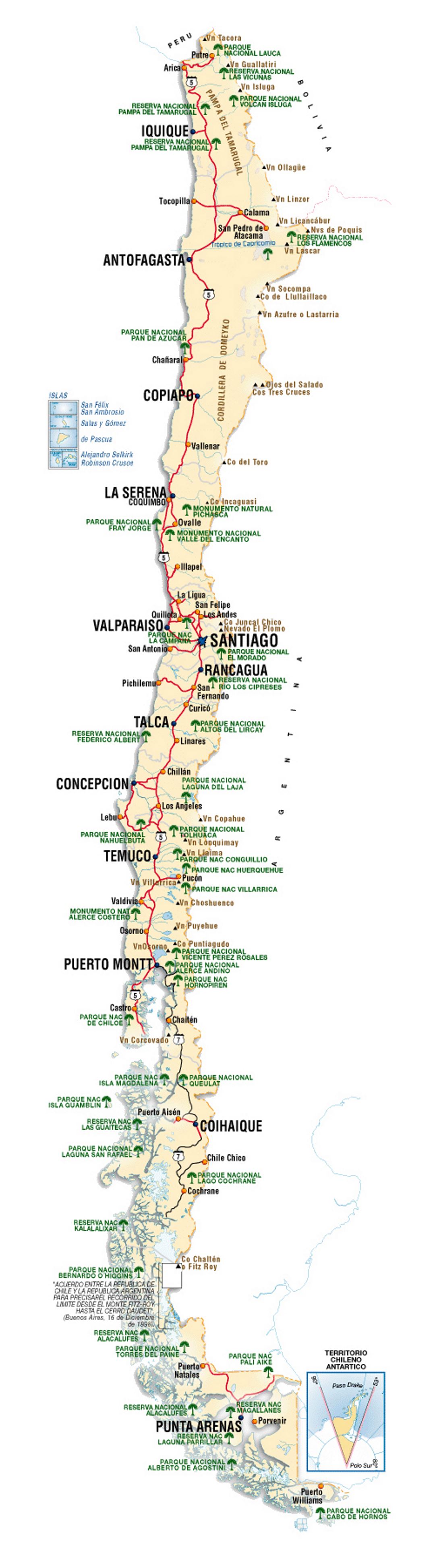 Детальная карта Чили