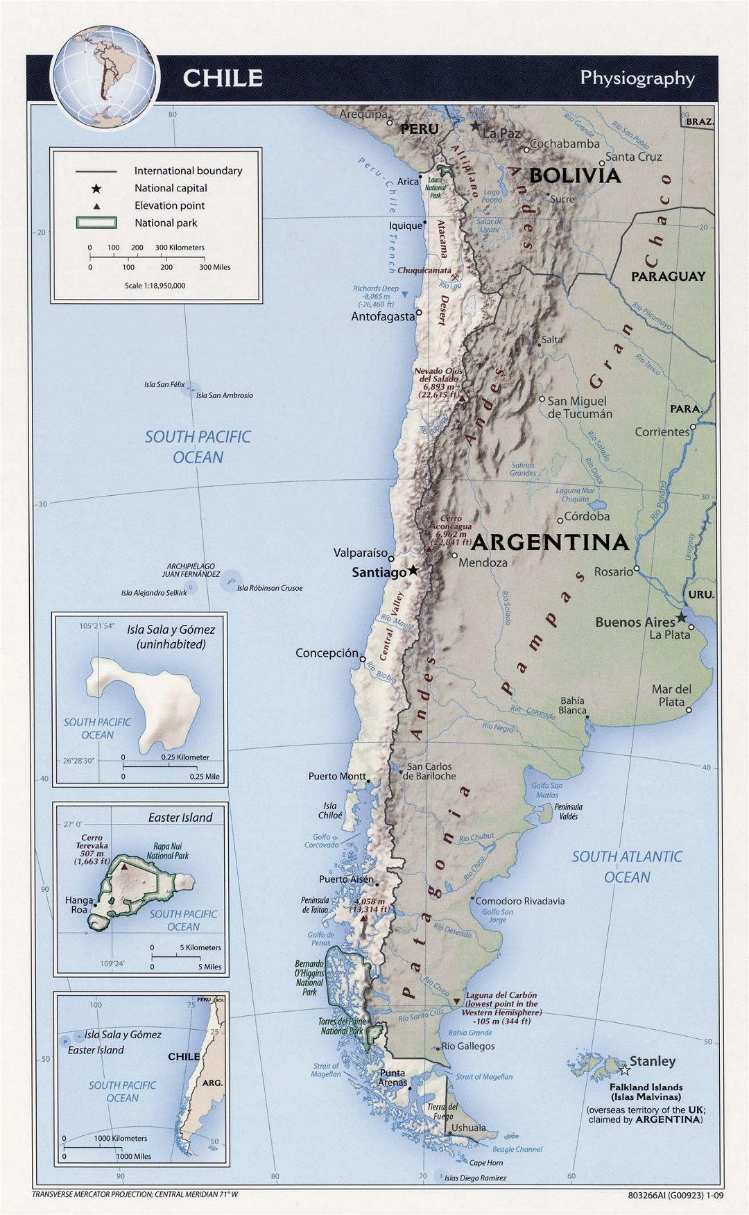 Детальная физиографическая карта Чили - 2009