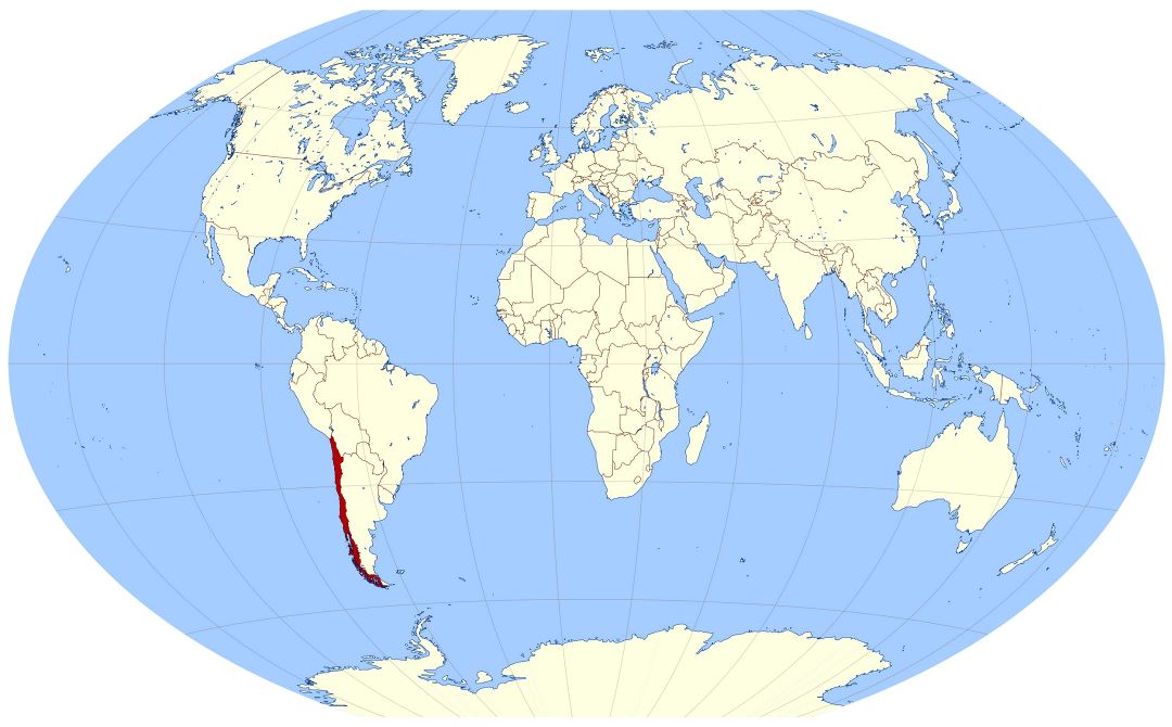 Большая карта расположения Чили в мире