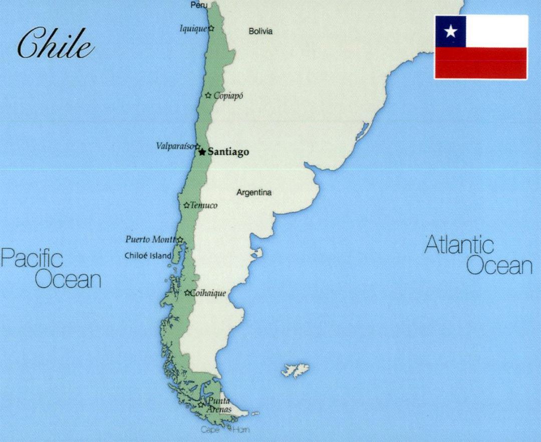 Большая карта Чили с крупными городами