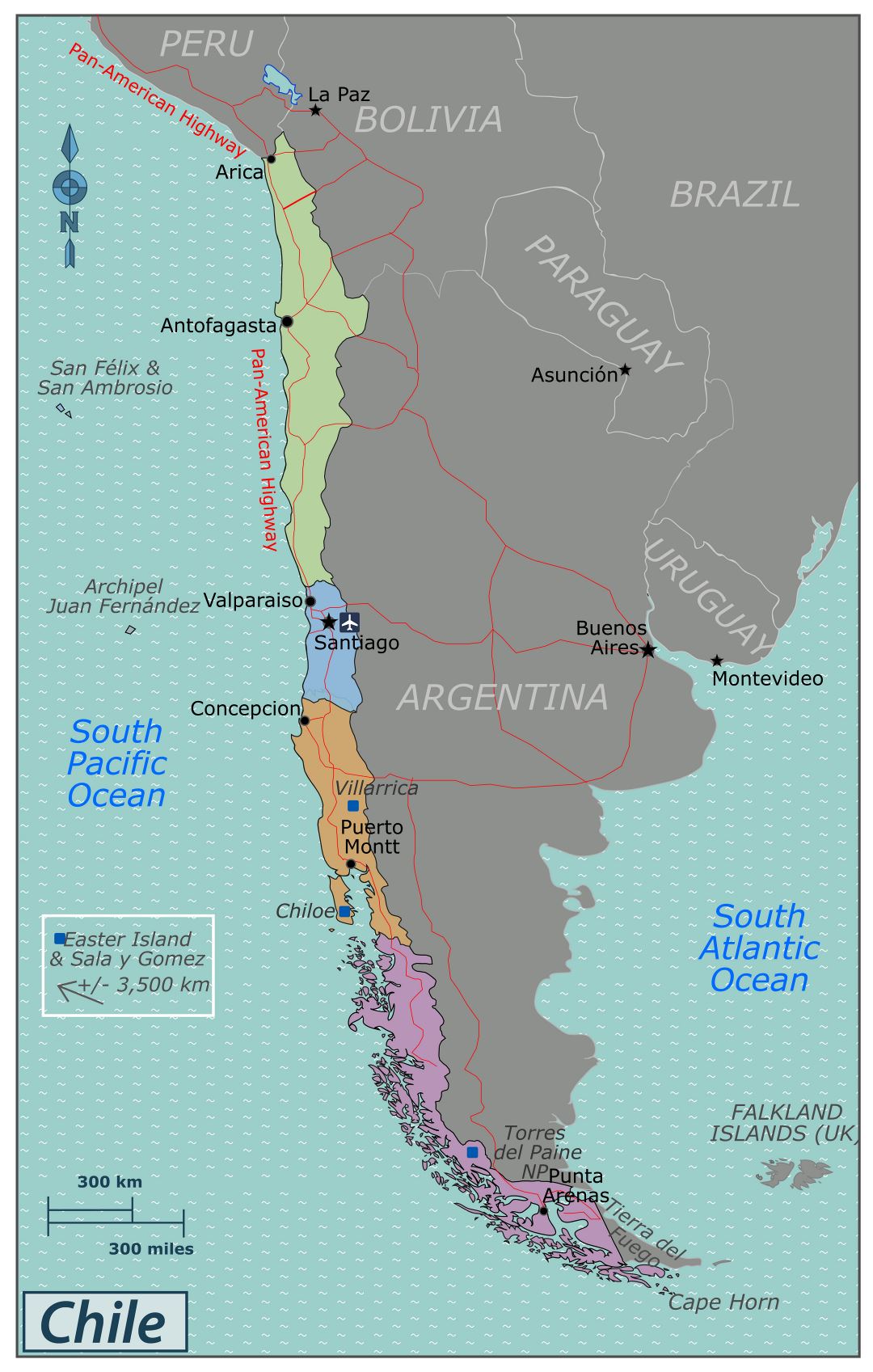Большая карта регионов Чили