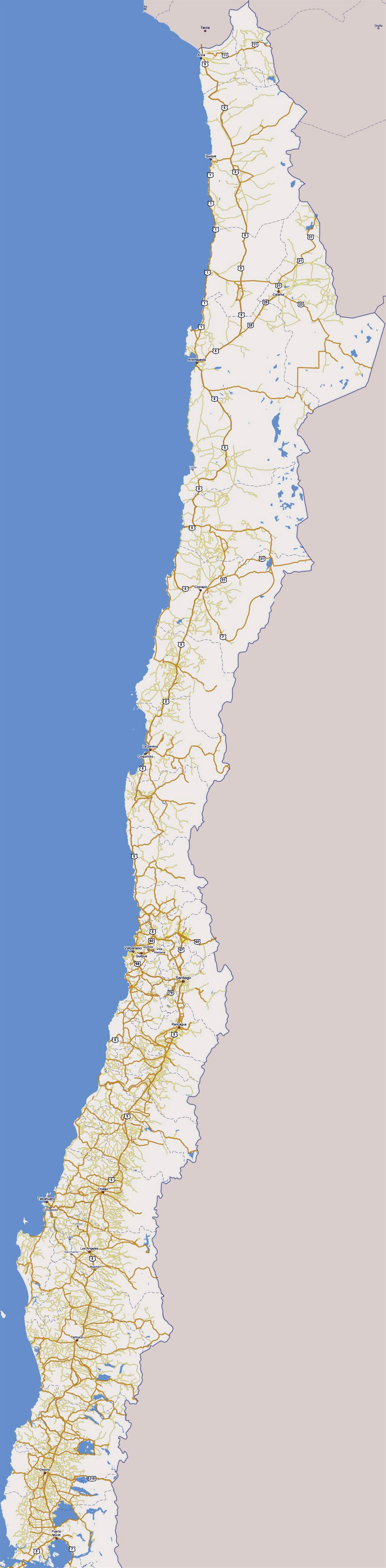 Большая карта дорог Чили