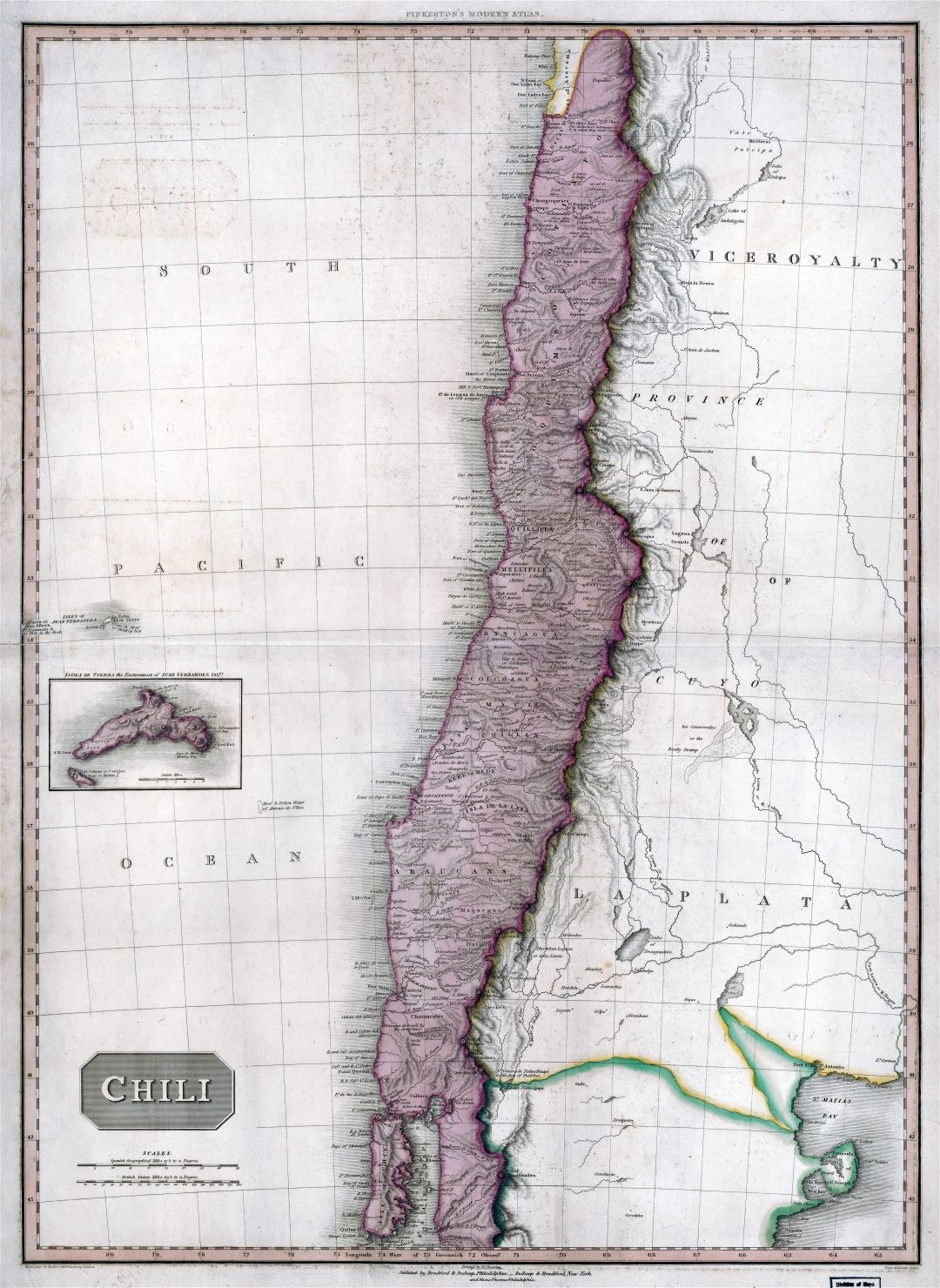 Большая винтажная карта Чили с другими пометками - 1818
