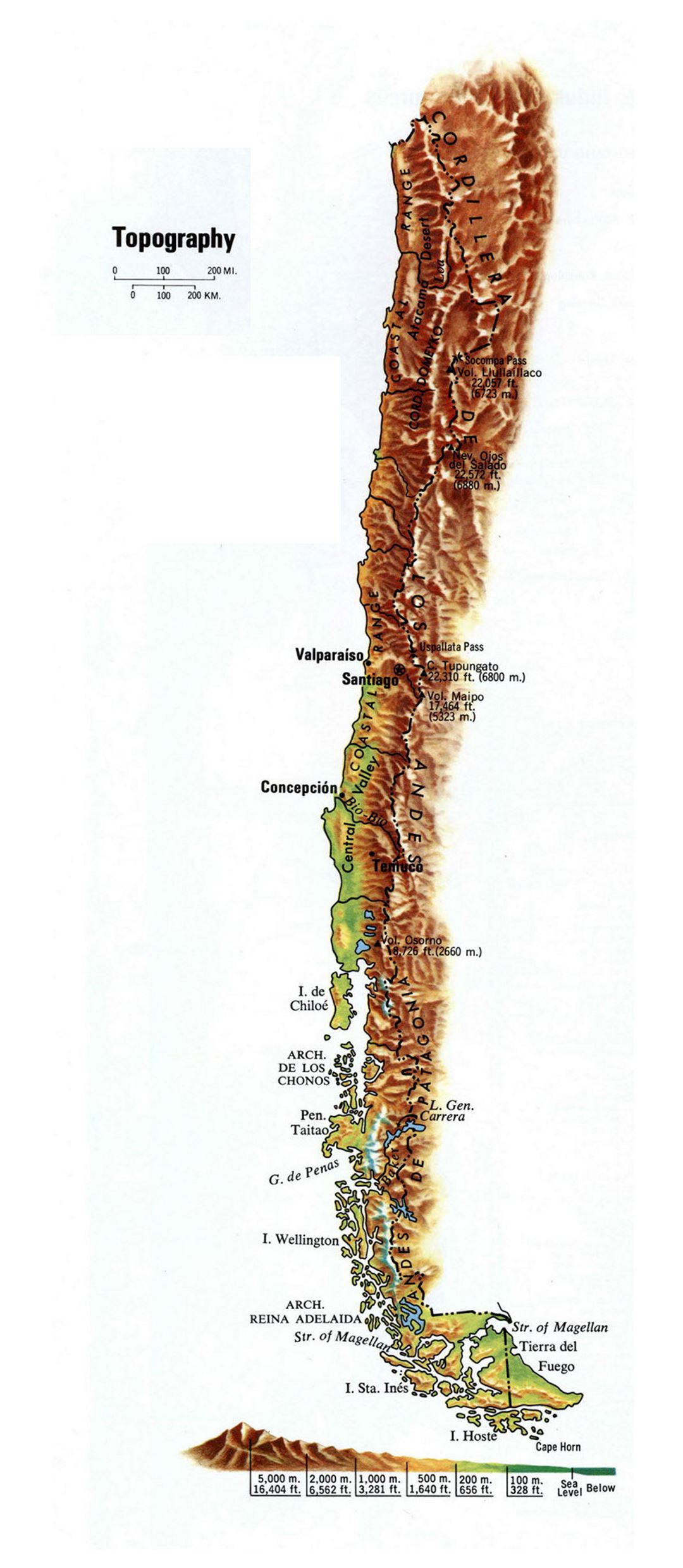 Большая топографическая карта Чили