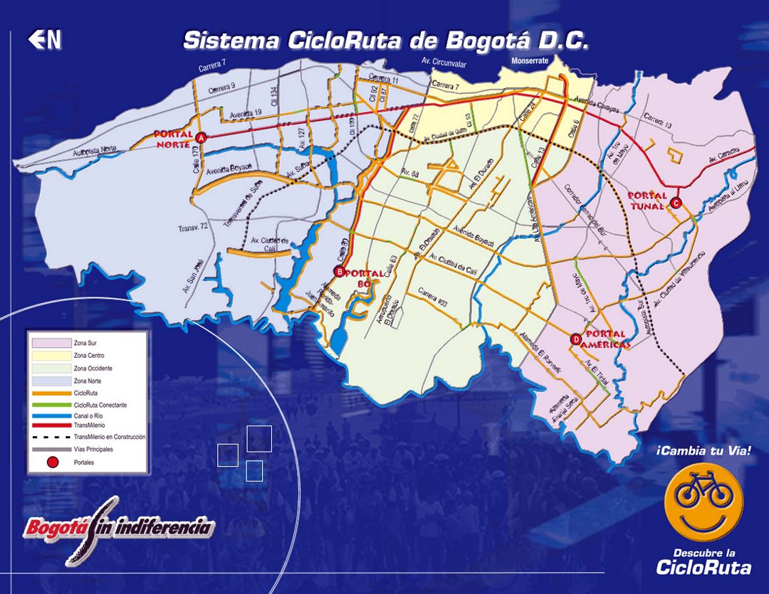 Подробная карта сети велосипедных дорожек города Богота