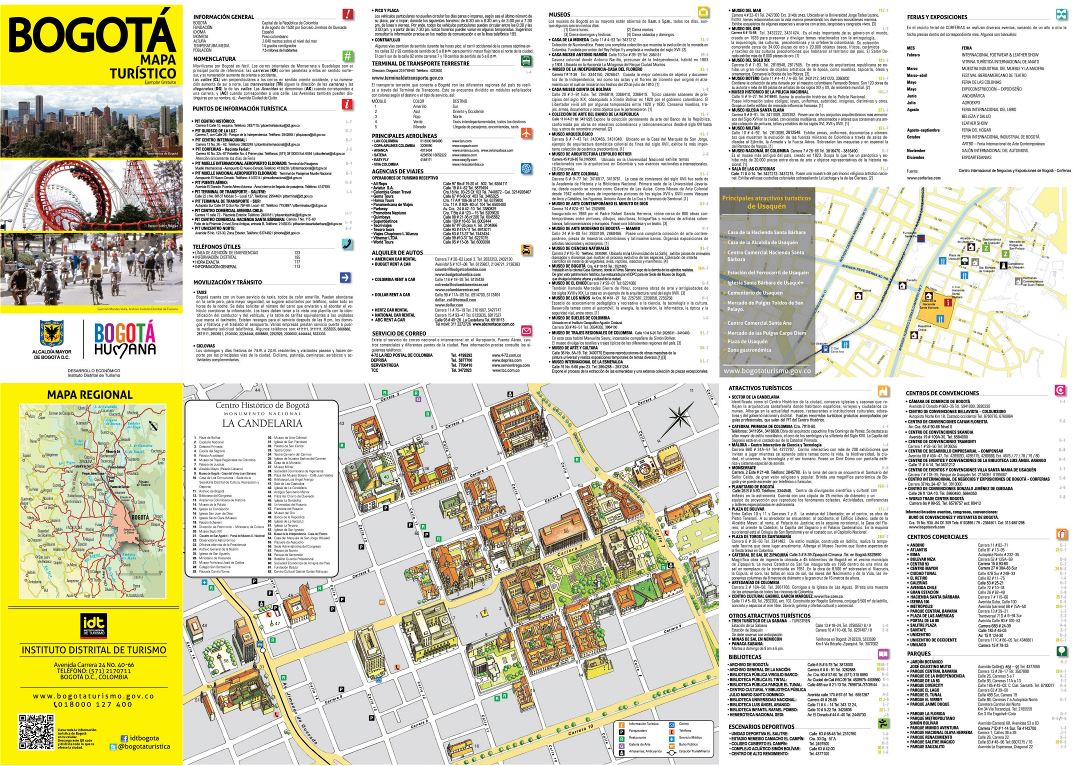 Большая детальная туристическая карта исторической части города Богота на испанском языке