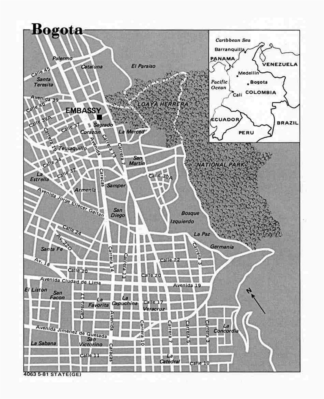 Карта города Богота - 1981