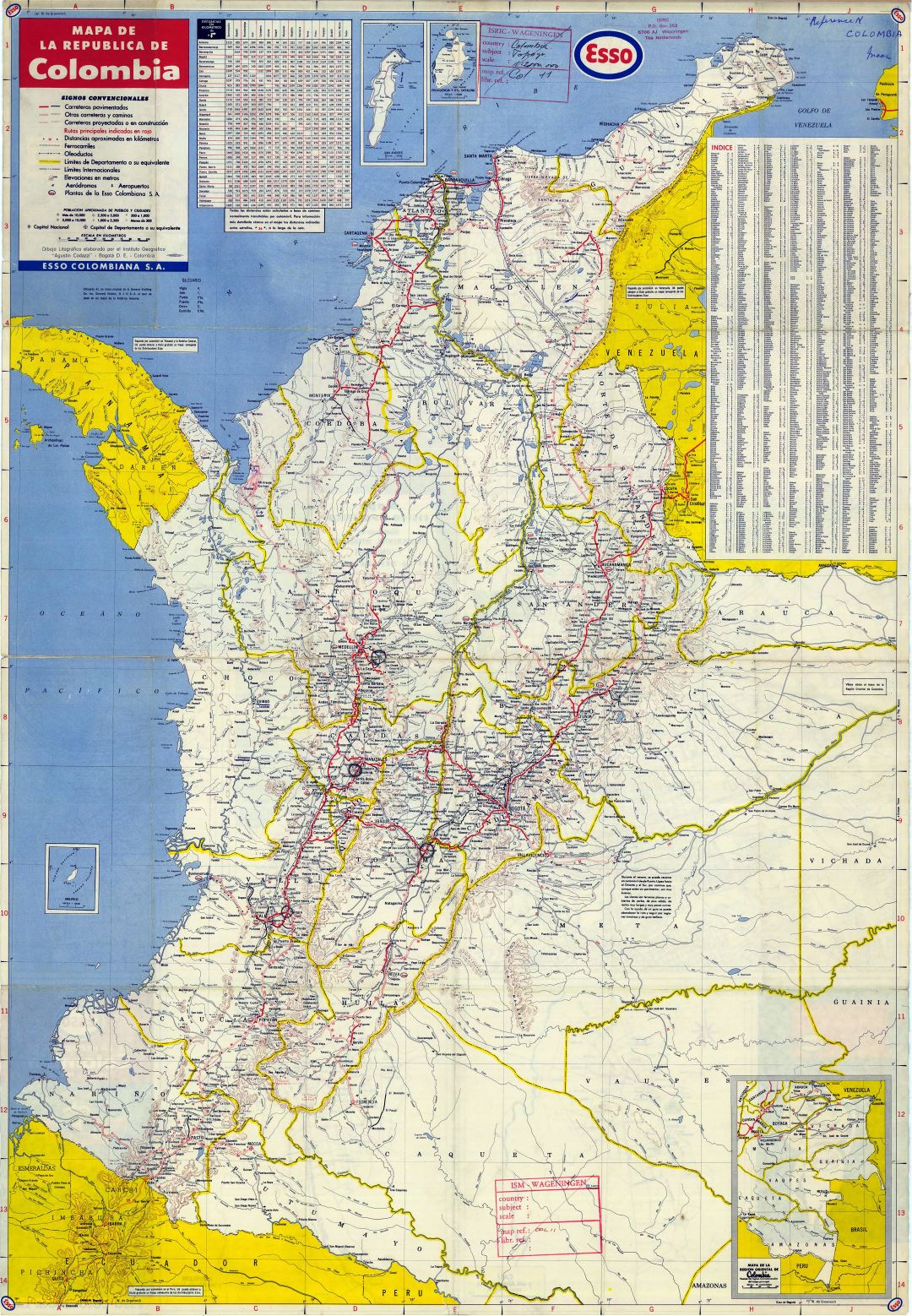 Большая подробная карта дорог Колумбии со всеми городами и аэропортами