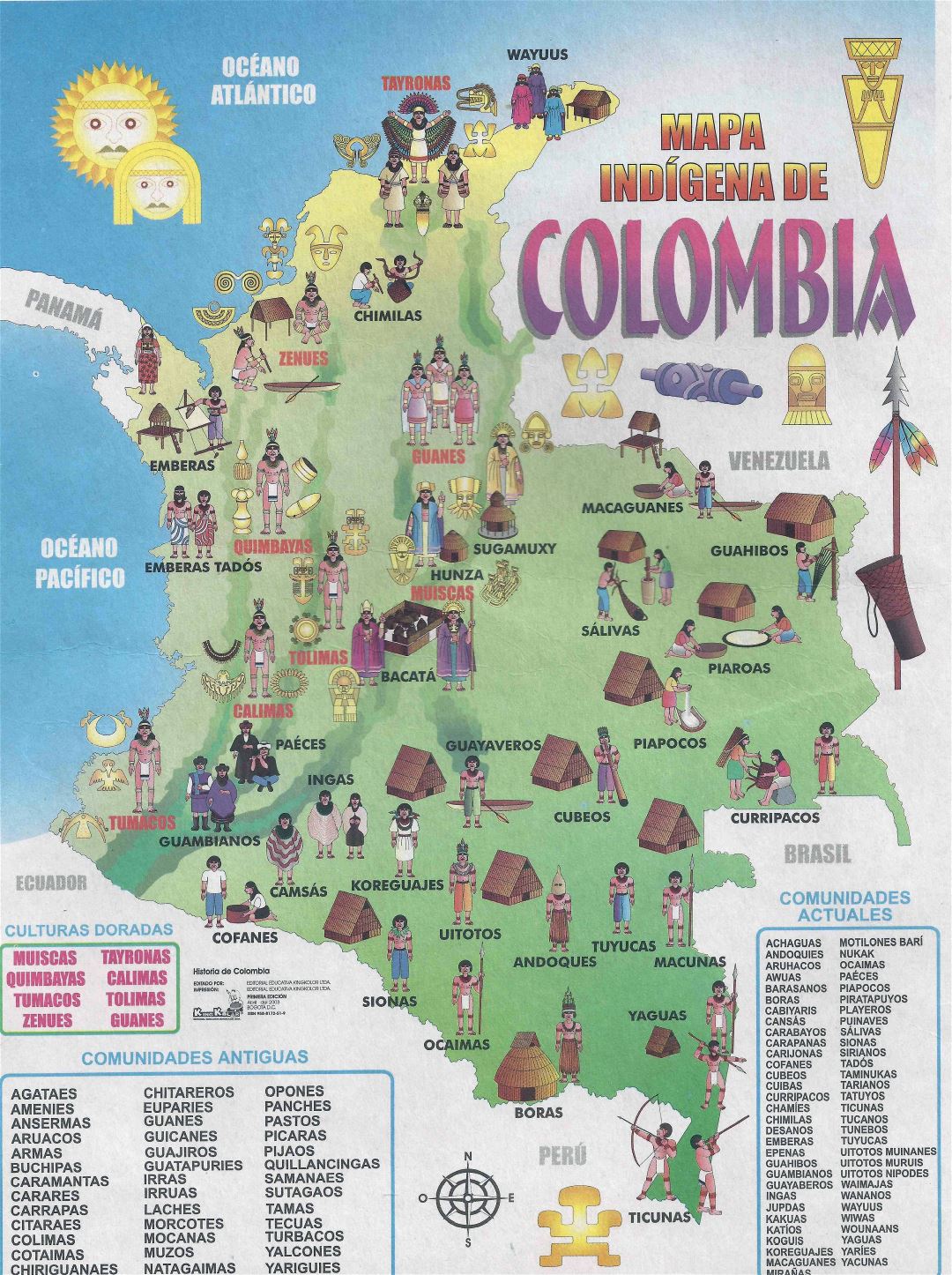 Большая детальная туристическая иллюстрированная карта Колумбии