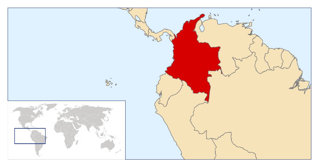 Большая карта расположения Колумбии