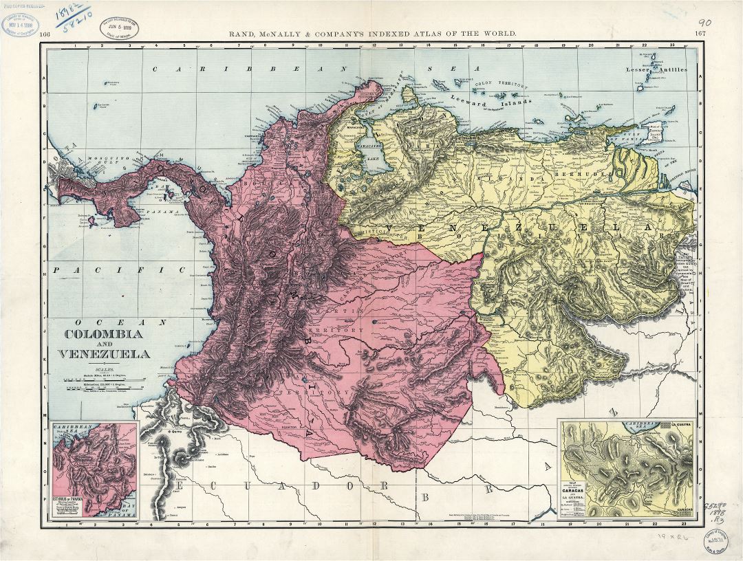 Крупномасштабная винтажная карта Колумбии и Венесуэлы с другими пометками - 1898